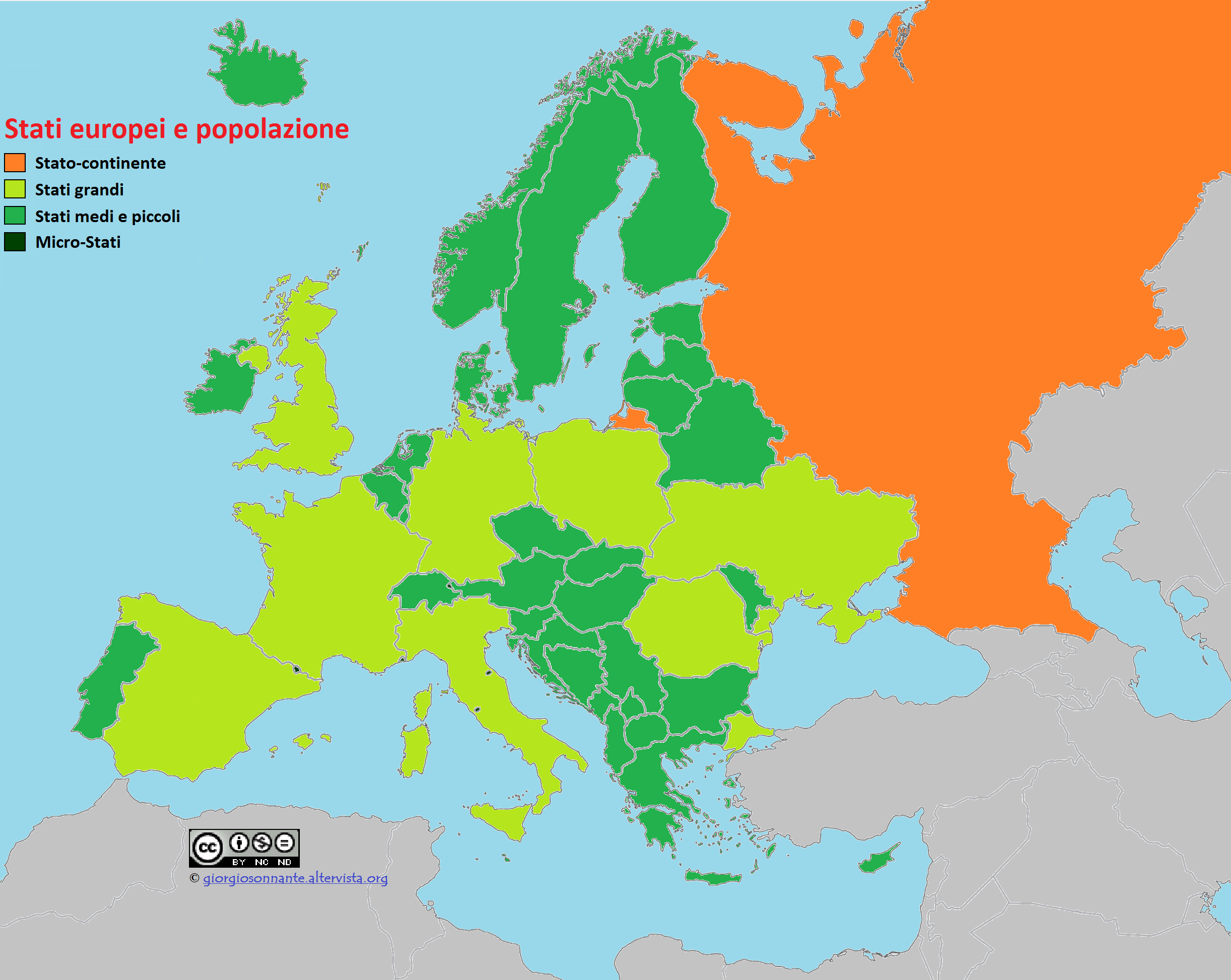Europa: carta geografica di Stati e popolazione