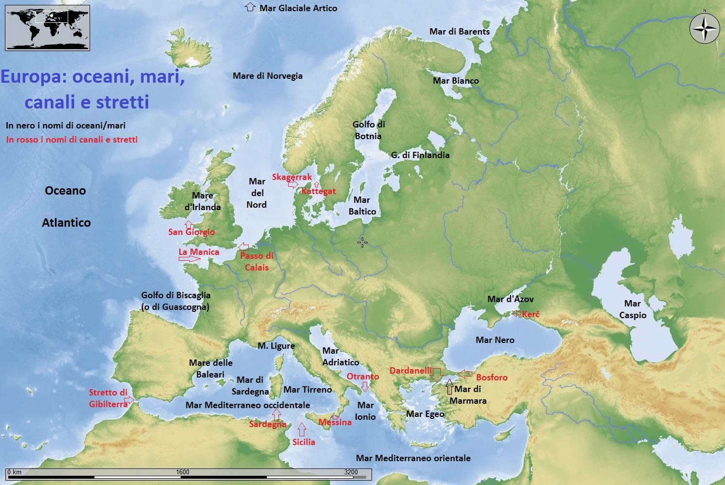 Didattica & Logica - Mari, canali, stretti: Europa (con carta geografica)